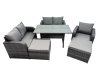 Fimous Wicker PE Rattan Garden Outdoor Furniture Set Love Sofa Dining Table Sets with 2 Big Stools Dark Grey Mixed