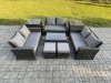 Fimous 8pc Rattan Sofa Garden Furniture Outdoor Patio Set with 2 Side Tables 2 Small Footstools Love Seat Sofa Dark Grey Mixed