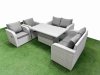 Fimous 6 Seater Outdoor Reclining Chair Love Sofa Set Rattan Garden Furniture Set with Adjustable Lifting Dining or Coffee Table Light Grey