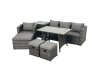 Fimous Rattan Dining Table Sofa Armchair Set with Side Table 3 Footstools Outdoor Garden Furniture Set Dark Grey Mixed