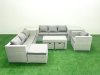 Fimous Wicker PE Rattan Sofa Garden Furniture Set with Oblong Coffee Table Armchair 3 Footstools 2 Side Tables Light Grey Mixed