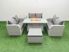 Fimous 7 Seater PE Wicker Rattan Furniture Sofa Sets with Firepit Dining Table 2 Seater Love Sofa Big Footstool Side Table Light Grey