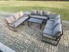 Fimous Aluminium 9 Seater Outdoor Garden Furniture Set Lounge Sofa Oblong Coffee Table 2 PC Side Tables Sets with Cushions Dark Grey