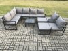 Fimous 10 Seater Outdoor Lounge Corner Sofa Set Aluminum Garden Furniture Sets with Square Coffee Table 2 Chairs 2 Big Footstool Dark Grey