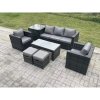 Fimous Lounge Rattan Sofa Set Outdoor Garden Furniture Oblong Rectangular Coffee Table With 2 Chairs 2 Stools Extra Side Table