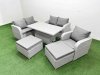 Fimous High Back Poly Rattan Garden Furniture Set with Reclining Chair Loveseat Sofa Adjustable Lifting Dining or Coffee Table Indoor Outdoor Patio Set 2 Big Stool Light Grey