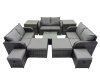 Fimous Rattan Garden Outdoor Furniture Set Love Sofa Square Coffee Table Set with 4 Stools 2 Side Tables Dark Grey Mixed