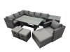 Fimous Outdoor PE Rattan Sofa Set with Dining Table Patio Garden Furniture Sets with Chair 3 Stool Side Table Dark Grey Mixed