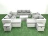 Fimous 10 Pieces Rattan Garden Furniture Set Outdoor Garden Sofa Chair Coffee Table Set with 4 Footstools Side Table Light Grey Mixed