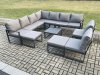 Fimous 11 Seater Patio Outdoor Garden Furniture Aluminium Lounge Corner Sofa Set with Square Coffee Table with 2 Big Footstools Dark Grey