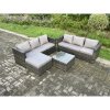Fimous Wicker Rattan Garden Furniture Sofa Set with Square Coffee Table Big Footstool 7 Seater Outdoor Rattan Set Dark Grey Mixed