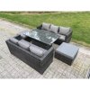 Fimous 8 Seater Wicker PE Rattan Sofa Garden Furniture Set Outdoor Adjustable Rising Lifting Dining Table Set with 2 Big Footstools Dark Grey Mixed
