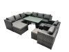 Fimous Outdoor Corner Sofa Chair Dining Table Set Garden Rattan Furniture Set 11 Seater with 3 Stool Side Table Dark Grey