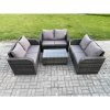 Fimous Outdoor Garden Furniture Sets 6 Seater Wicker Rattan Furniture Sofa Sets with Rectangular Coffee Table Love Sofa Dark Grey Mixed