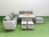 Fimous Outdoor Garden Furniture Sets 9 Seater Wicker Rattan Furniture Sofa Sets with Firepit Dining Table high Back Lounge Sofa 3 Stools Side Table Light Grey