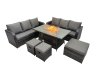 Fimous Garden Outdoor Rattan Furniture Set Rattan 3 Seater Sofa with 3 Stools Dark Grey Mixed