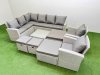 Fimous Outdoor Rattan Garden Furniture Set 12 Seater Corner Sofa Sets with Square Coffee Table Chair 4 Footstools Light Grey Mixed