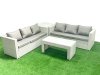 Fimous 6 Seater Garden Outdoor Rattan Furniture Set Rattan Garden Sofa Oblong Coffee Table with Side Table Light Grey Mixed