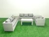 Fimous Wicker PE Rattan Sofa Garden Furniture Set with Oblong Coffee Table Armchair 2 Side Tables Light Grey Mixed