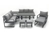 Fimous Outdoor Garden Furniture Set Aluminium Lounge Sofa Adjustable Rising Lifting Dining Table Sets with 3 Footstools Side Table Dark Grey
