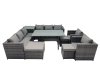 Fimous Outdoor Corner Sofa Chair Dining Table Set Garden Rattan Furniture Set 11 Seater with Side Table 3 Stool Dark Grey
