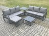 Fimous Aluminium 5 Pieces Garden Furniture Sofa Set with Cushions 7 Seater Outdoor Patio Set with Square Coffee Table Big Footstool Side Table Dark Grey