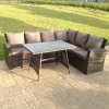 Fimous High Back Grey Mixed Outdoor garden furniture Rattan Corner Sofa Dining Set Table 6 Seater right corner