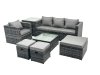 Fimous Outdoor Rattan Garden Furniture Set 7 Seater Patio Lounge Sofa Set with Armchair Square Coffee Table Side Table 3 Footstools Dark Grey Mixed