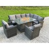 Fimous High Back Rattan Corne r Sofa Set Garden Furniture Sofa Gas Fire Pit Dining Table Gas Heater With 2 Arm Chair 8 Seater
