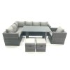 Fimous Outdoor Lounge Rattan Corner Sofa Set Garden Furniture Rectangular Dining Table Chair 8 Seater