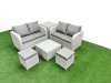 Fimous 6 Seater Outdoor Love Sofa Set Rattan Garden Furniture Set with Square Coffee Table 2 Small Stools Side Table Light Grey