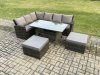 Fimous 8 Seater High Back Rattan Garden Furniture Set Corner Sofa With Rectangular Dining Table 2 Big Footstool Dark Grey Mixed