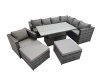 Fimous 9 Seater Rattan Height Adjustable Rising Lifting Table Corner Sofa Sets with Chair 2 Big Stools Dark Grey Mixed