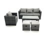 Fimous Rattan Garden Furniture Set Outdoor Lounger Sofa with Coffee Table Armchair 2 Small Footstools Dark Grey Mixed