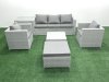 Fimous 6 Seater Rattan Garden Furniture Set with 3 Seater Sofa 2 Chair Square Coffee Table Big Footstool Side Table Light Grey Mixed