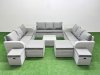 Fimous 13 Seater Outdoor Garden Furniture Set PE Rattan Lounge Sofa Set with Coffee Table 3 Seater Sofa 4 Footstools 2 Side Tables Light Grey