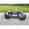 Fimous High Back Rattan Garden Furniture Set with Loveseat Sofa Rectangular Coffee Table 2 Side Tables Indoor Outdoor Patio Lounge Sofa Set Dark Grey Mixed