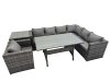Fimous Rattan Garden Furniture Set Outdoor 7 Seater Patio Dining Corner Sofa Sets with Dining Table Chair Side Table Dark Grey Mixed