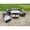 Fimous Wicker PE Rattan Outdoor Garden Furniture Sets Height Adjustable Rising lifting Dining Table Reclining Chair Sofa Set with 3 Footstools Dark Grey Mixed