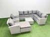 Fimous Rattan Garden Outdoor Furniture Set 9 Seater Rattan Garden Sofa Set with 2 Armchairs Big Footstool Light Grey Mixed