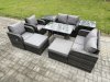 Fimous 8 Seater Wicker PE Rattan Garden Dining Set Outdoor Furniture Sofa with Rectangular Dining Table 2 Side Tables 2 Big Footstool Dark Grey Mixed