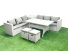 Fimous Rattan Garden Furniture Set 8 Seater Outdoor Sofa Set with Dining Table Side Table 2 Small Footstools Light Grey Mixed