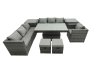 Fimous Rattan Dining Table Sofa Set with Armchair 2 Small Stools Outdoor 9 Seat Garden Furniture Set Dark Grey Mixed