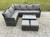 Fimous Rattan Lounge Corner Sofa Set Wicker PE Outdoor Garden Furniture Set with Rectangular Coffee Table 2 Small Footstools Dark Grey Mixed