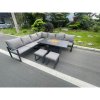 Fimous Aluminum Outdoor Garden Furniture Corner Sofa Gas Fire Pit Dining Table Sets 2 PC Stools Gas Heater Burner Dark Grey 9 Seater