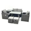 Fimous Outdoor Garden Furniture Set Rattan Sofa Dining Table Set with Reclining Chair Side Table 2 Small Footstool Dark Grey Mixed