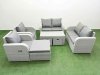 Fimous 9 Seater Outdoor Reclining Chair Love Sofa Set Rattan Garden Furniture Set with Oblong Coffee Table 3 Stools Light Grey