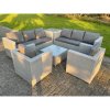 Fimous Light Grey Corner Rattan Garden Outdoor Sofa Set Chairs Sofa Side Table Square Coffee Table 8 Seater