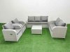 Fimous PE Rattan Garden Furniture Set Adjustable Chair Sofa Double Love Seat 2 Seater Sofa Lounge Set Square Coffee Table Light Grey
