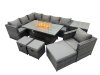 Fimous Rattan Garden Furniture Dining Set 10-seater Gas Firepit Dining Table Corner Sofa Set with Side Table 3 Stool Dark Grey Mixed